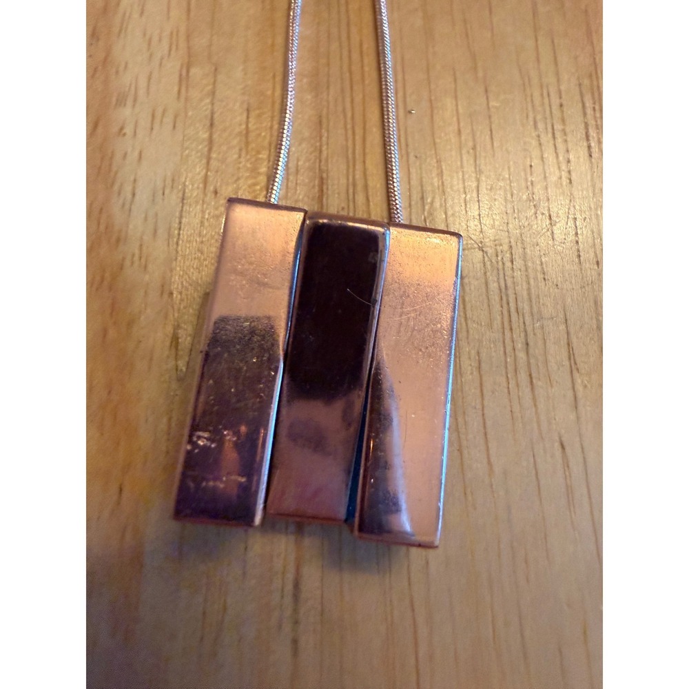 Renoir Copper Pendant Necklace Mid Century Modern Tiered Rose Gold Tone Chain